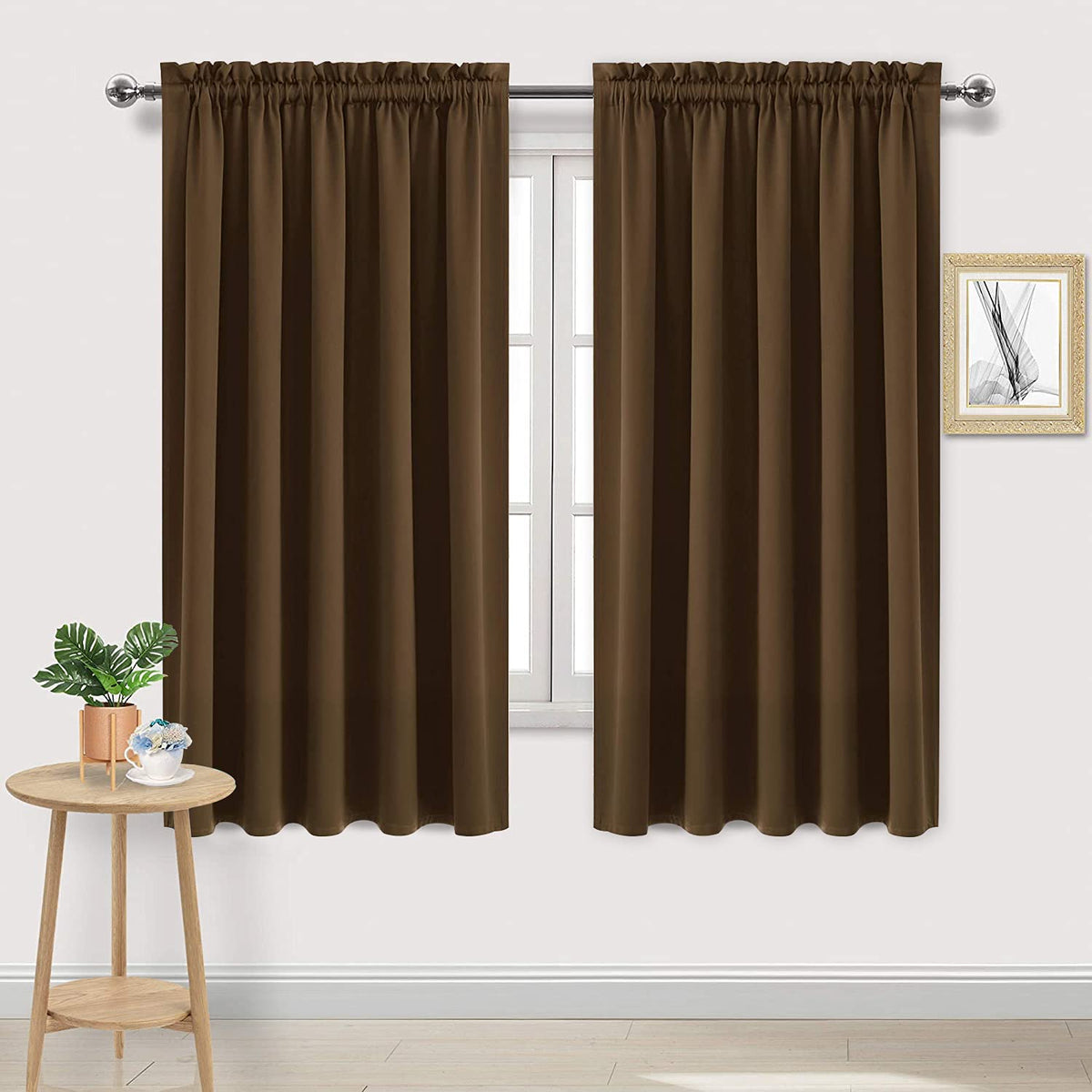 Wide Blackout Curtains for Bedroom Living Room 60 x 63 Inch Long Brown (2 Count)