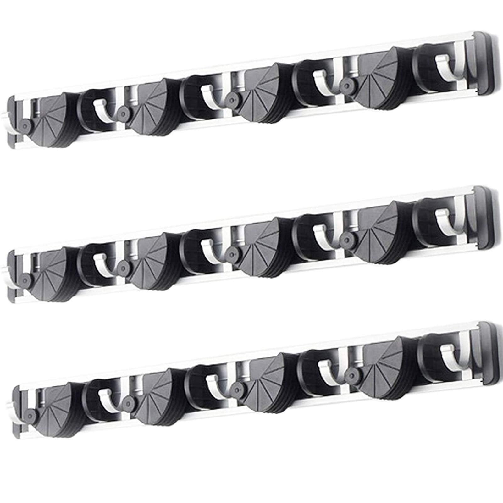 Wall Mount Broom Clamp Holder 4 Positions Grip Organizer & 5 Hooks Rack Home Kitchen Garage Mop tools Storage Organization System
