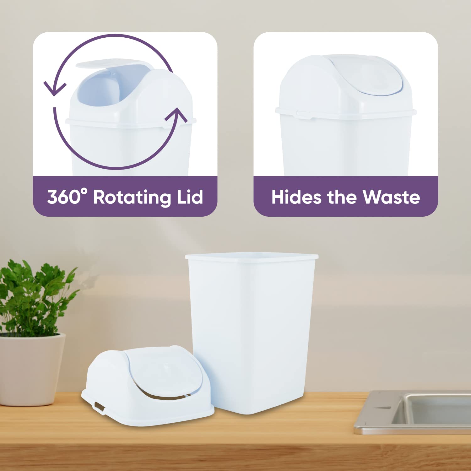 Mini Desktop Trash Can with Swing Top Lid Portable Plastic Garbage Can for Countertop