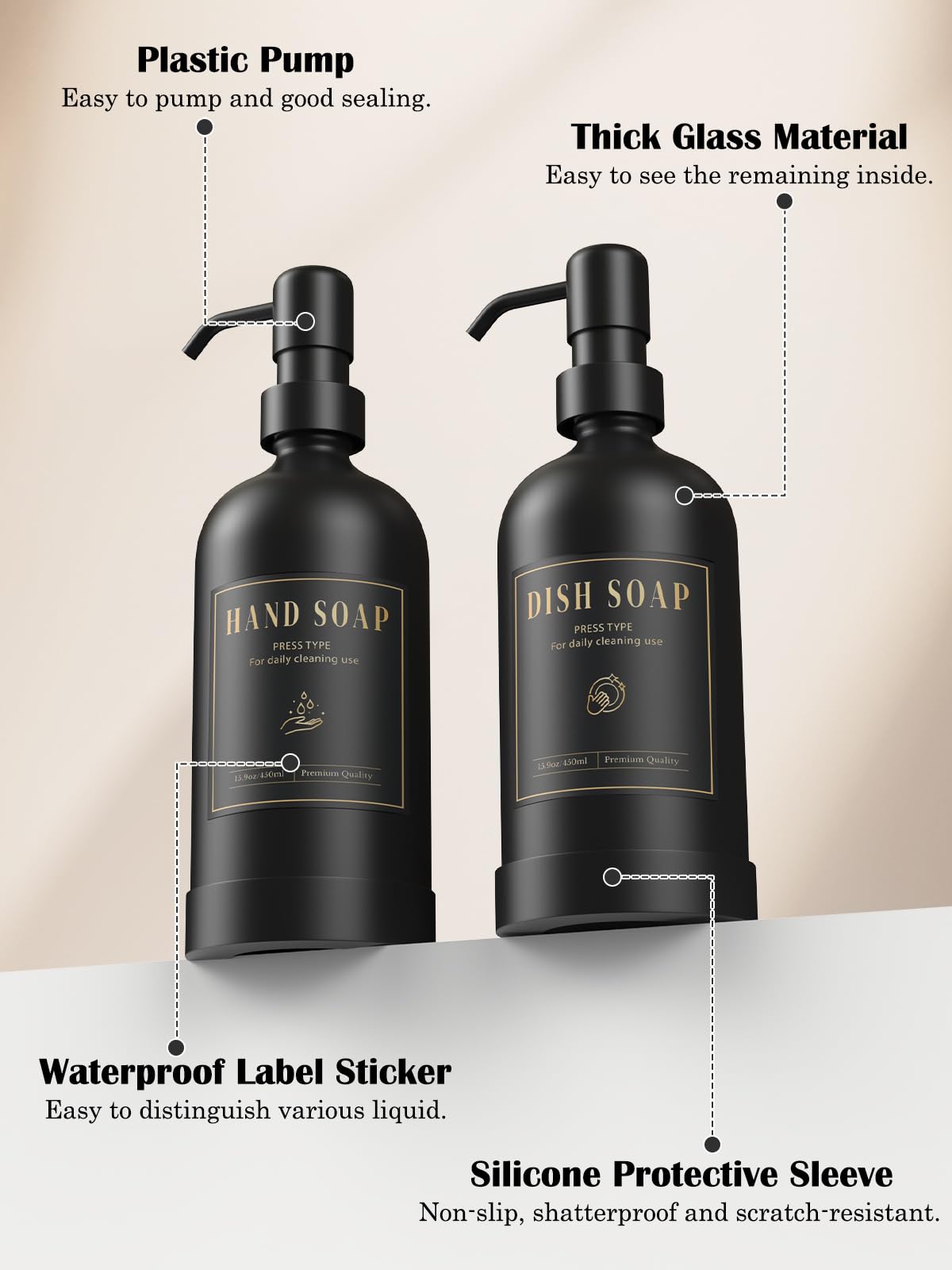 17 oz Glass Liquid Soap Dispenser Set (2 Count)