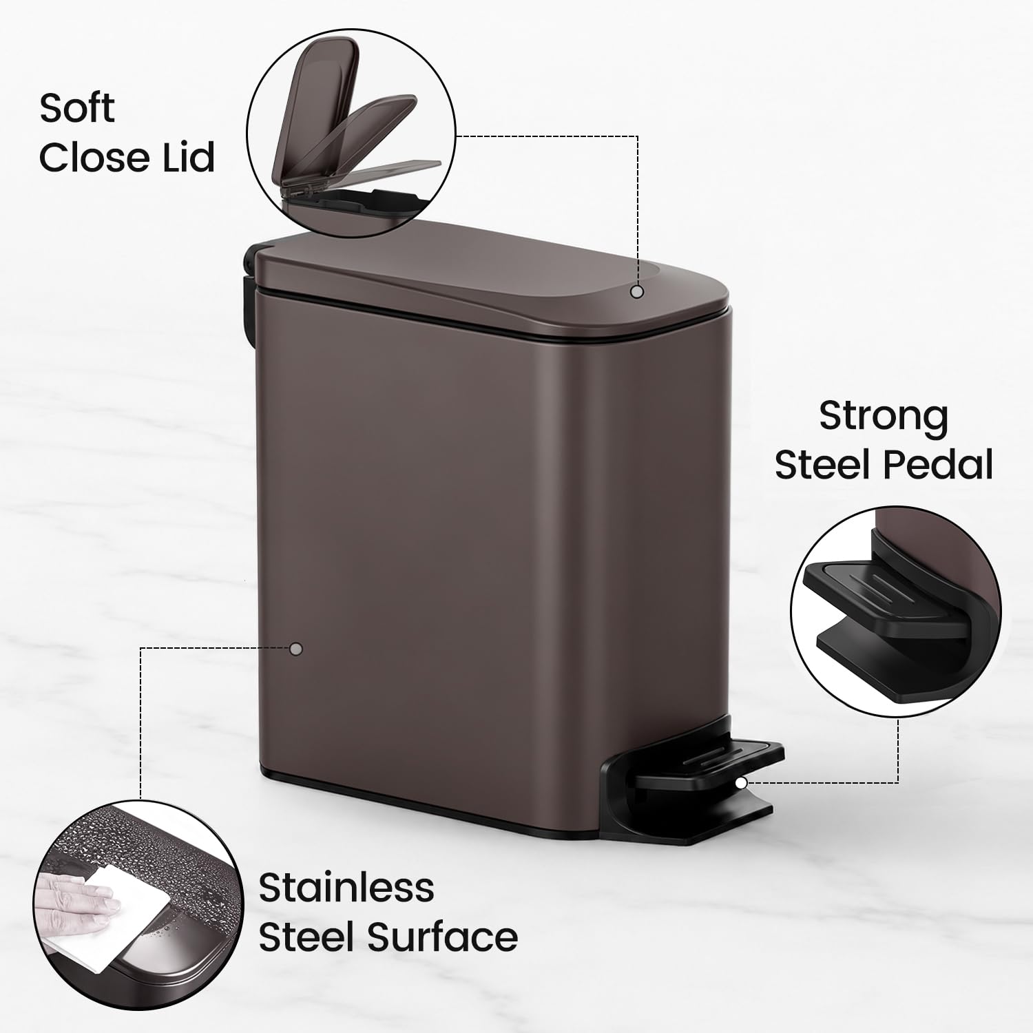 Small Bathroom Trash Can with Lid