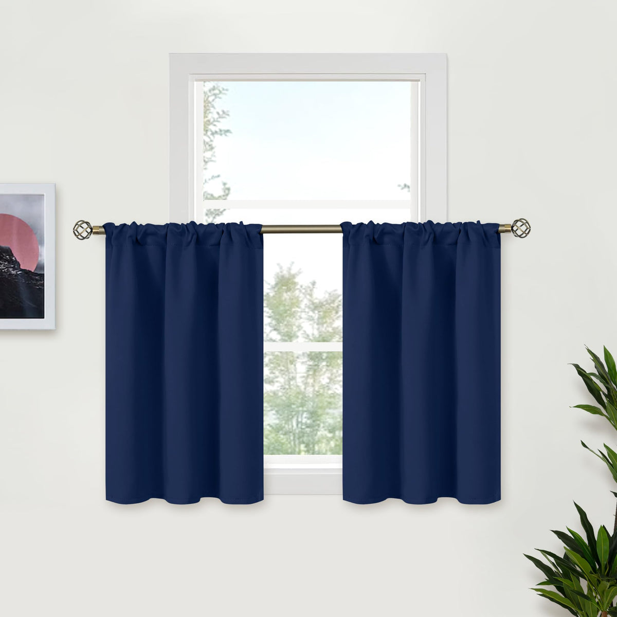 Navy Blue Small Curtains 30 Inch Length (2 Count)