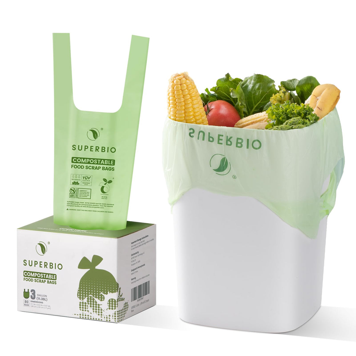 3 Gallon Compostable Food Waste Bags (80 Count)