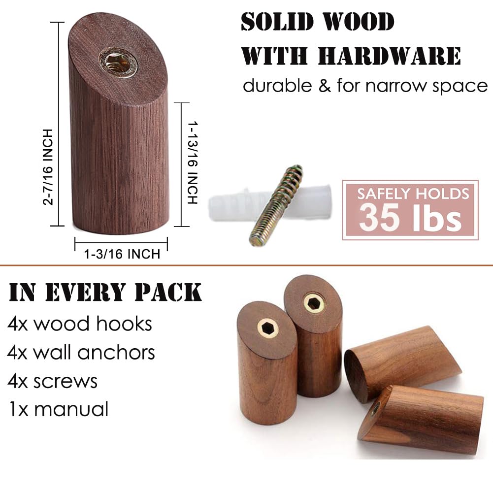 Wood Wall Hooks (4 Count)