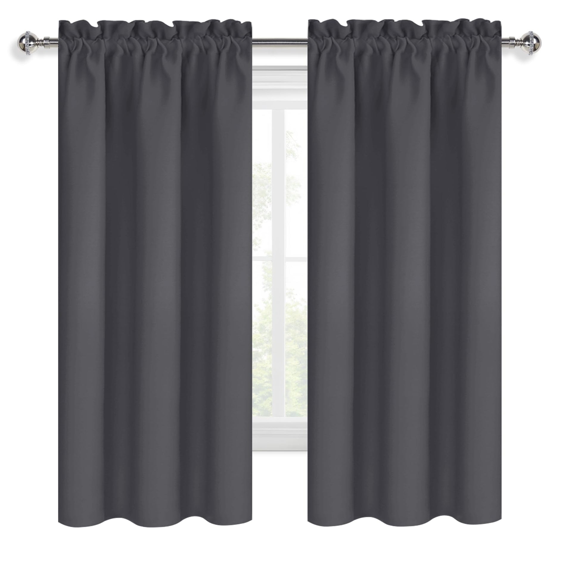 Blackout Curtains for Bedroom 38 x 63 Inch Long Dark Grey 2 Panels (2 Count)