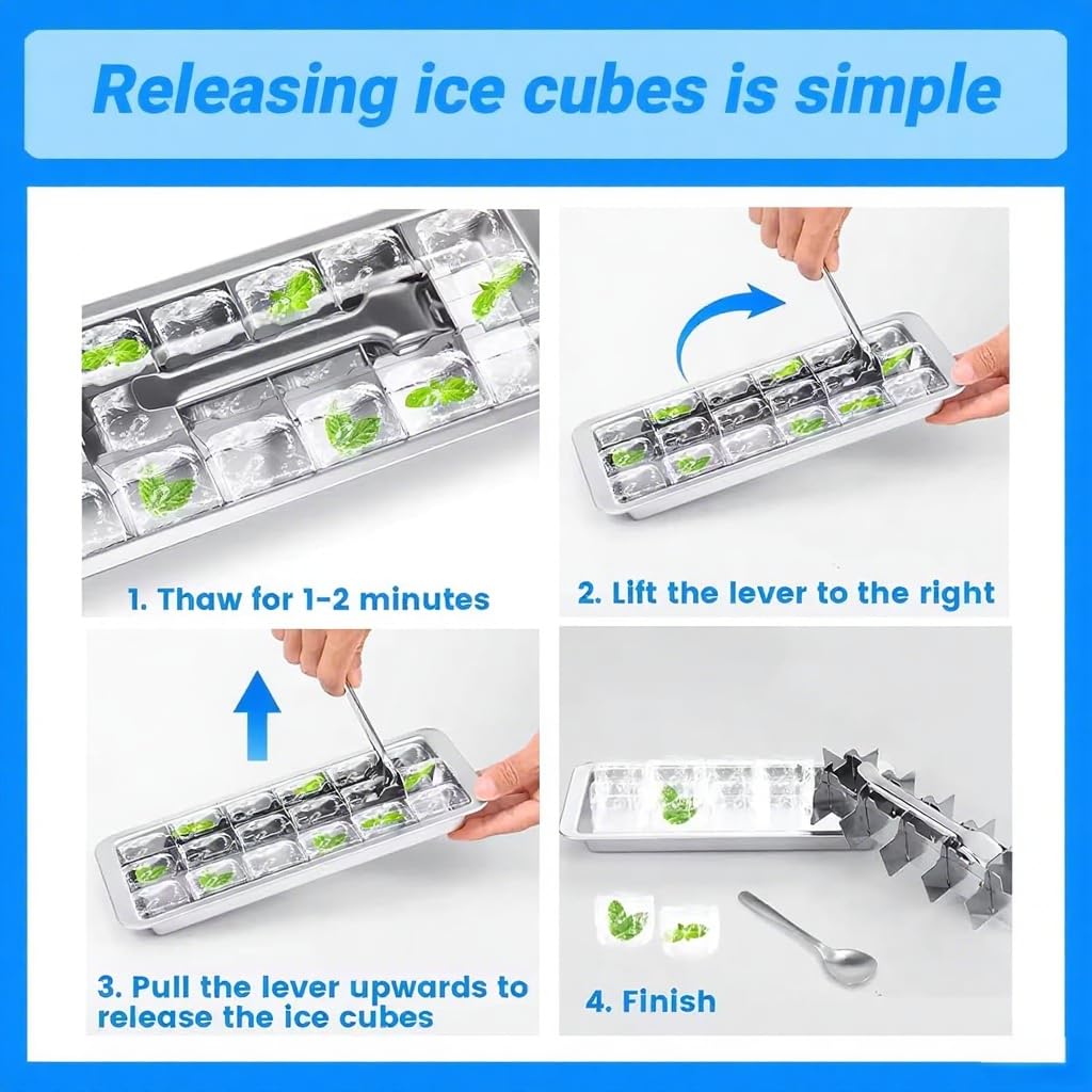 3 Pack 18 Slot Ice Cube Trays Stainless Steel (18 Count)