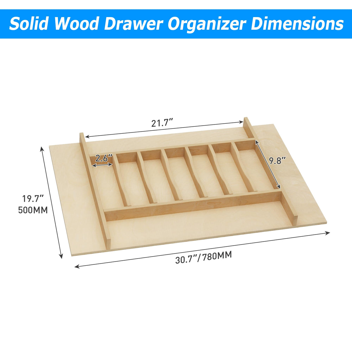 Premium Wooden Silverware Organizer for Kitchen Drawers