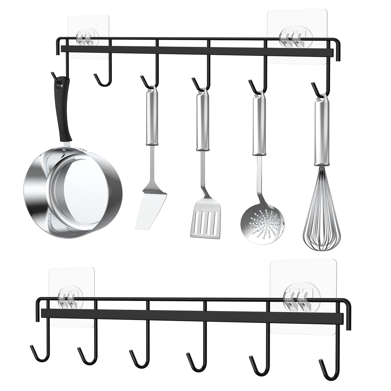 Adhesive Kitchen Hooks Utensil Hanger Holder Hanging Rack 2 Pack