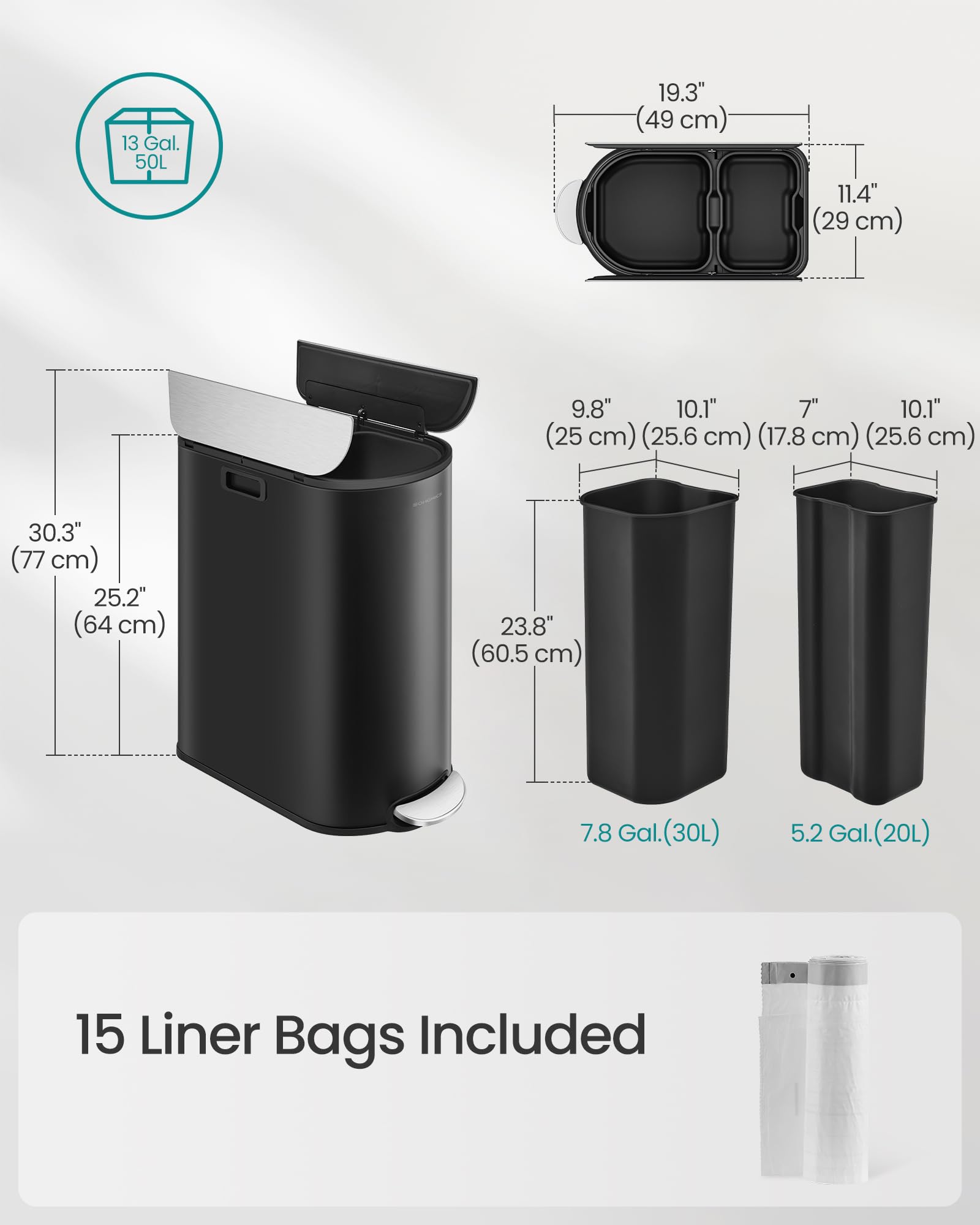 13 Gallon Dual Kitchen Trash Can