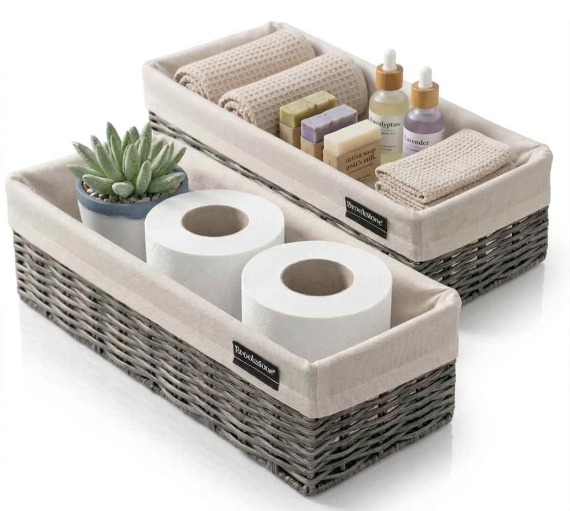 Over the Toilet Tank Wicker Storage Basket (2 Count)