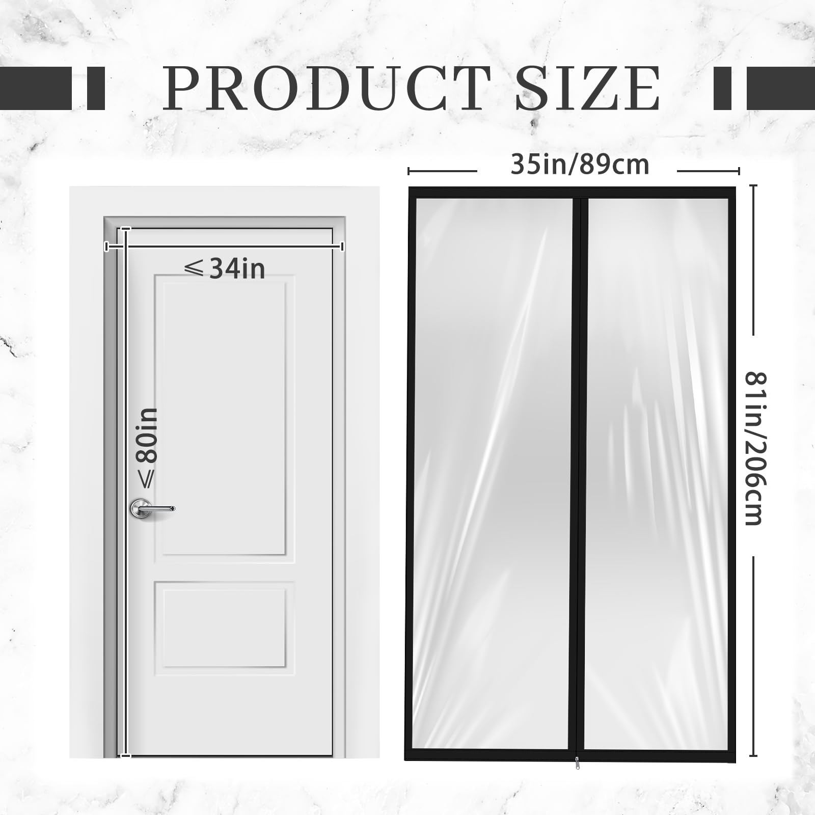 Zipper 34 x 80 Inch Dust Barrier Door Kit Construction Door Barrier 2.8 x 6.7 ft Reusable Plastic Curtain Cover Containment Standard Doorway Temporary Wall Screen Sheeting for Bathroom Hallway