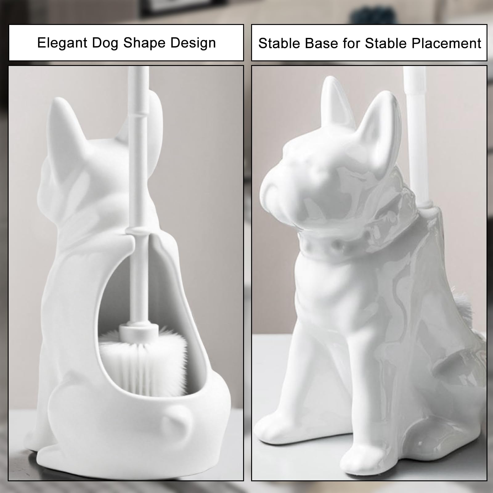 Ceramic Dog White Toilet Brush and Holder Set (2 Count)