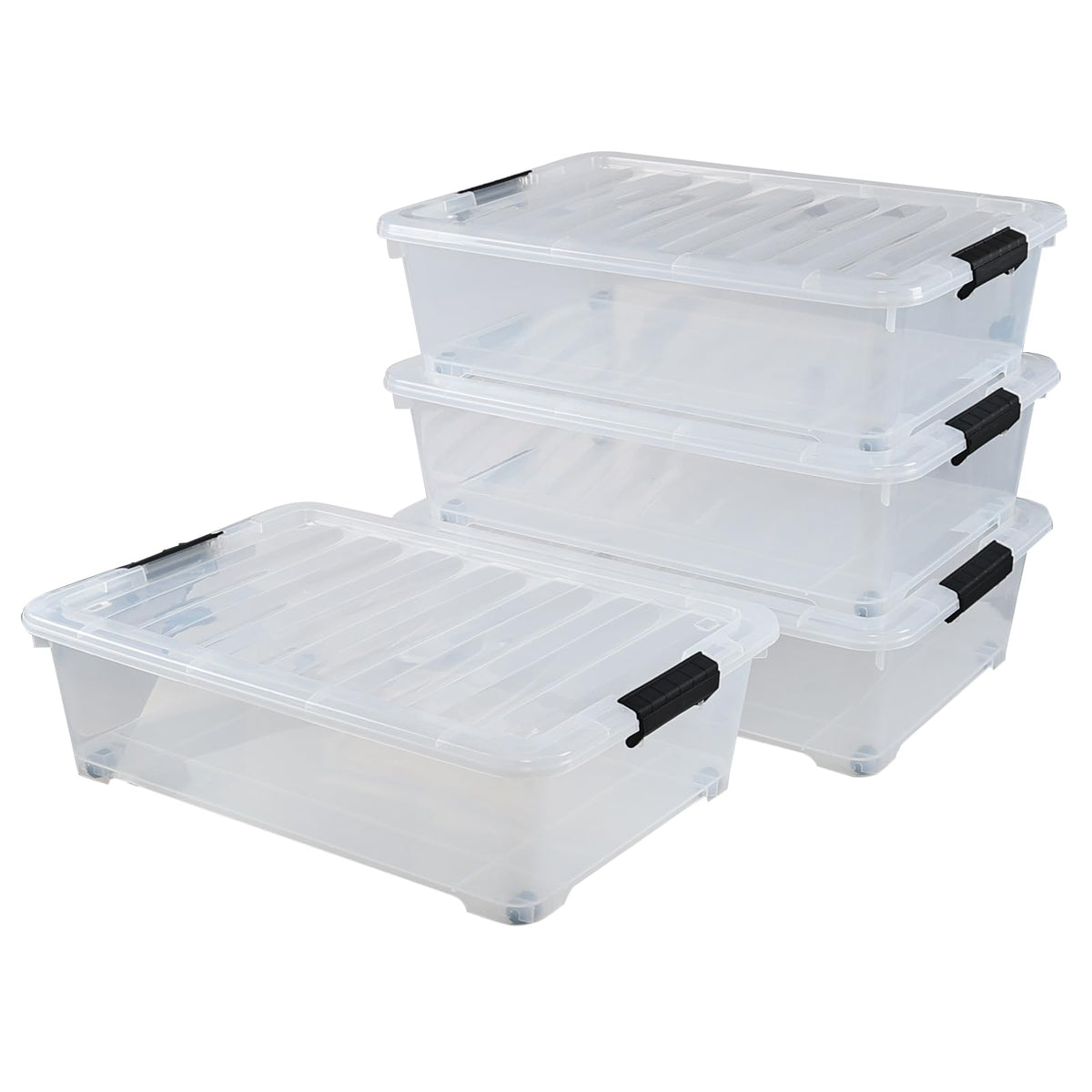 4 Pack 25 Quart Clear Under Bed Plastic Storage Bins with Wheels (4 Count)
