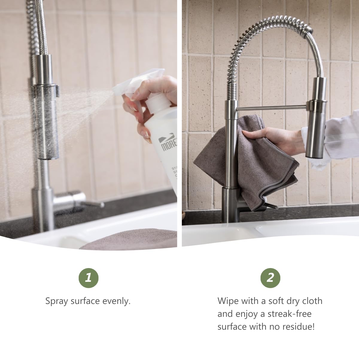 MORE Stainless Steel Cleaner & Polish Spray + Microfiber Cloth (16 Fl Oz) - ModHome Supplies