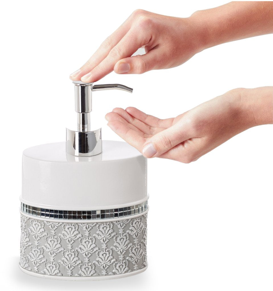 Mirror Damask Grey and White Soap Dispenser