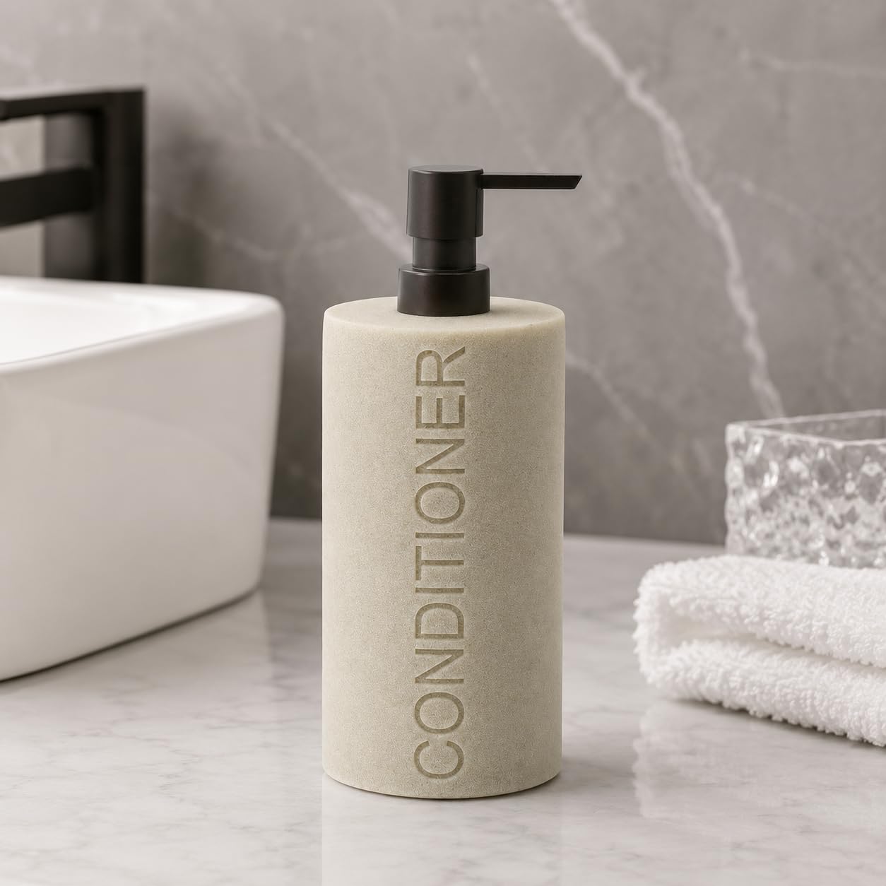 Resin Tan Sandstone Conditioner Engraved Bottle Refillable Pump Dispenser