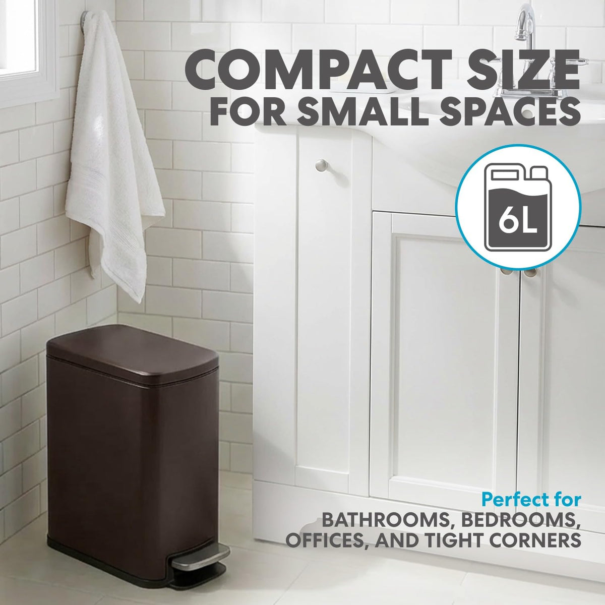 6L 1.6G Stainless Steel Bathroom Trash Can with Hands