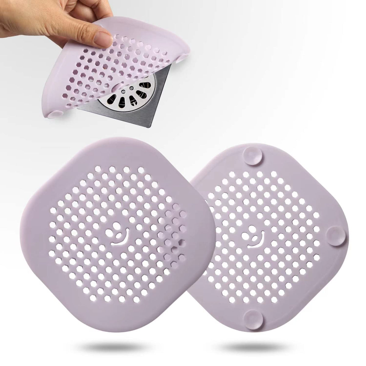 2 Pack Drain Hair Catcher Silicone Drain Cover Hair Stopper with Suction Cup for Shower Kitchen Bathroom Light Purple (2 Count)