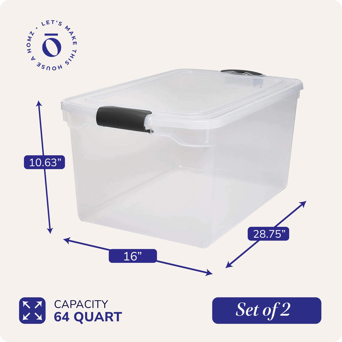Clear Plastic Storage Bin with Secure Latch (2 Count)