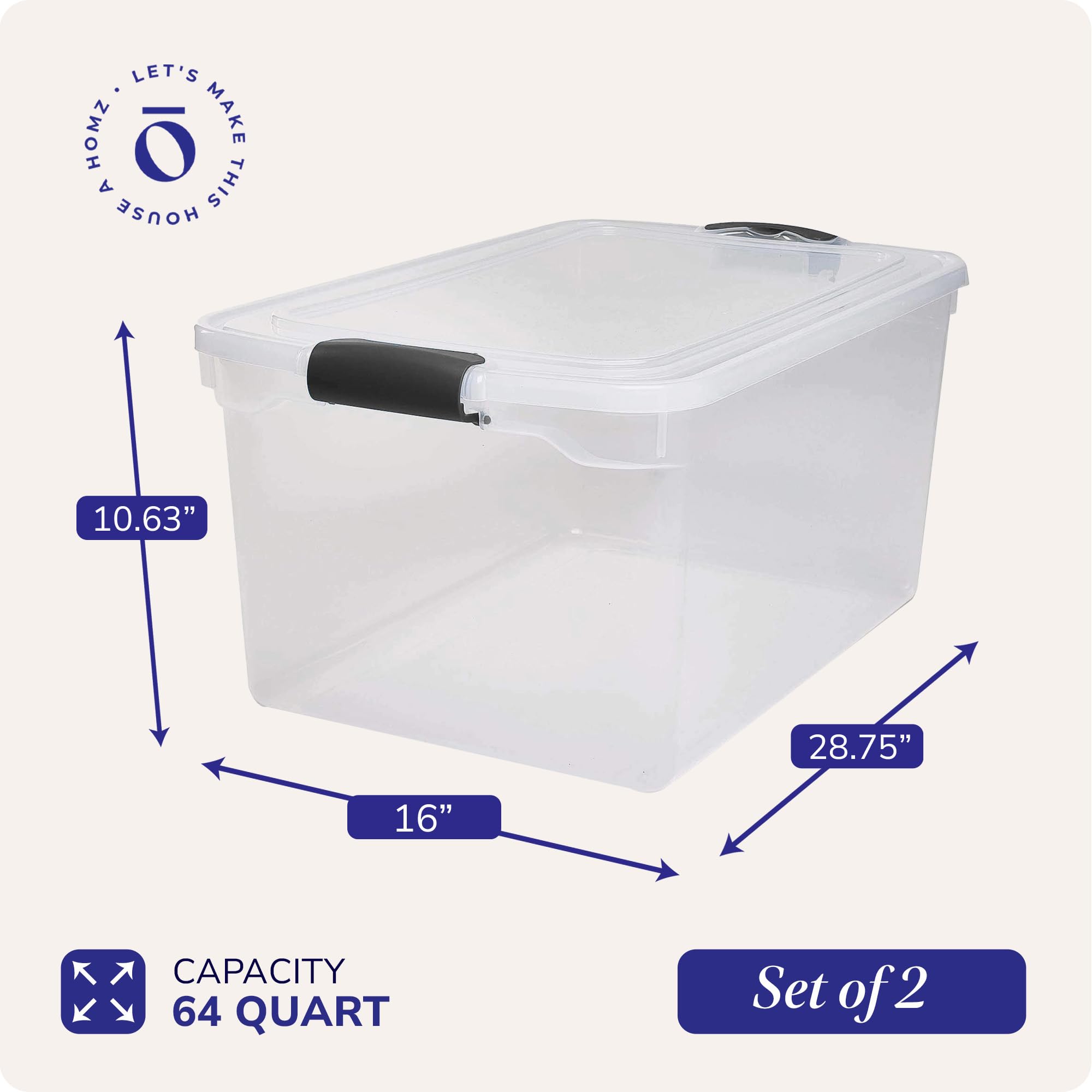 Clear Plastic Storage Bin with Secure Latch (2 Count)