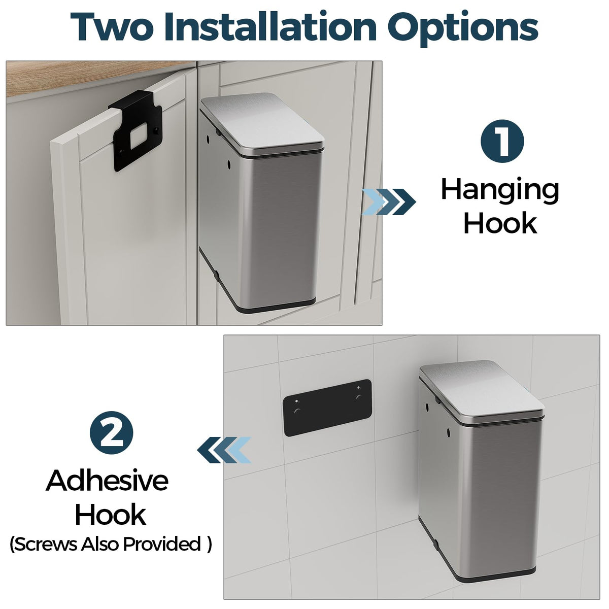 Stainless Steel Hanging Trash Can with Lid and Inner Bucket