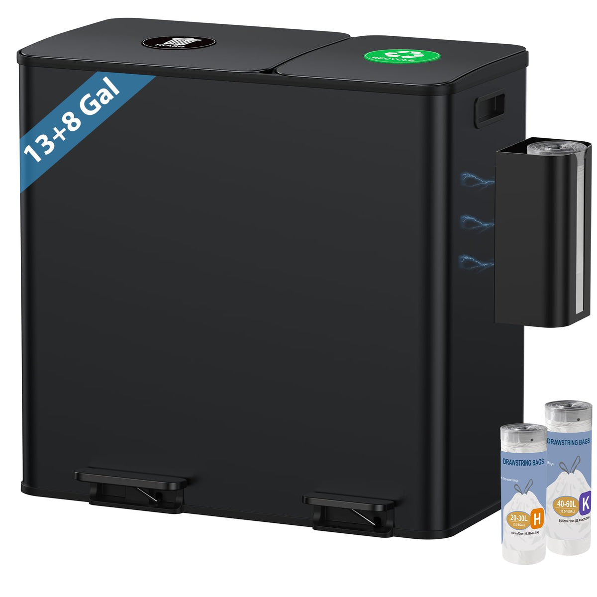Dual Trash and Recycling Bins for Kitchen (2 Count)