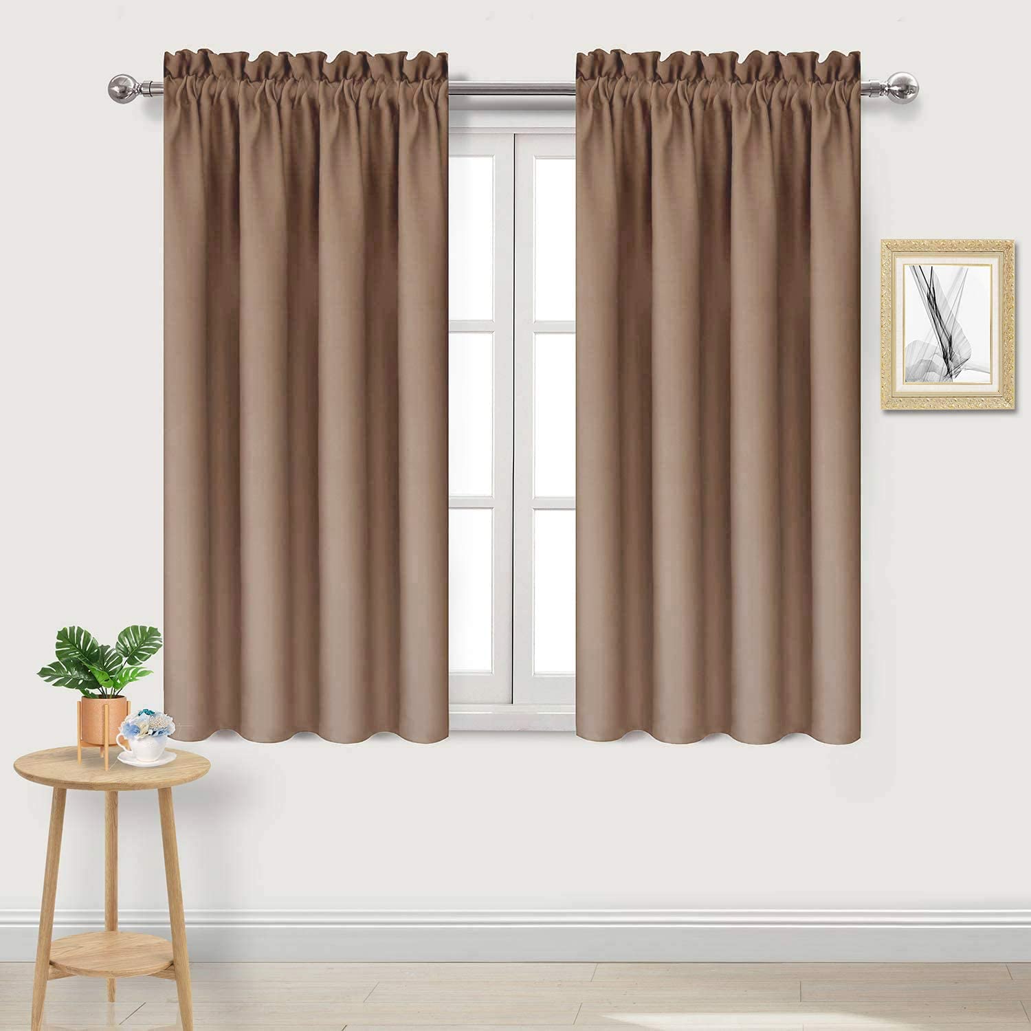 Blackout Curtains for Bedroom Living Room 42 x 45 Inch Long Khaki (2 Count)