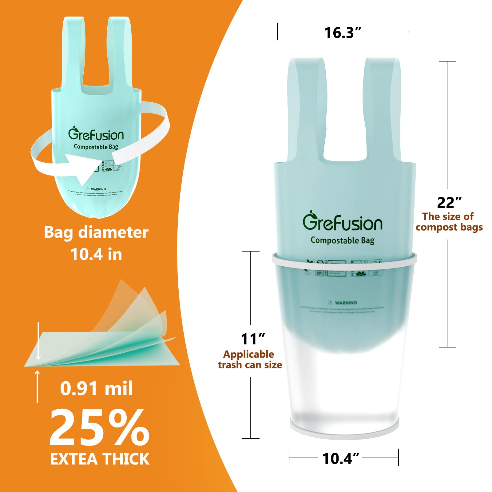 Compostable Trash Bags with handle (50 Count)