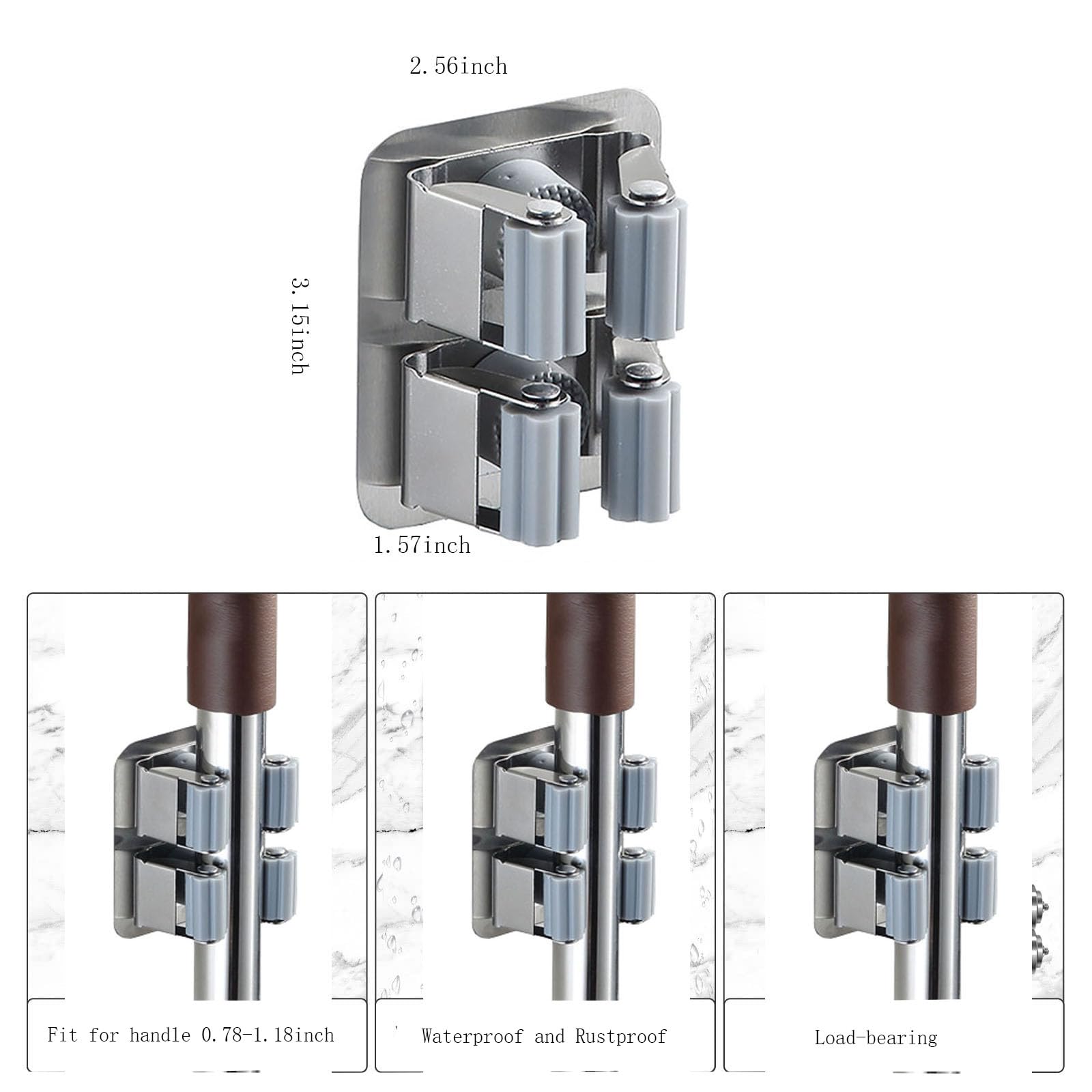 2Pcs Mop and Broom Holder Wall Mount Self Adhesive (2 Count)