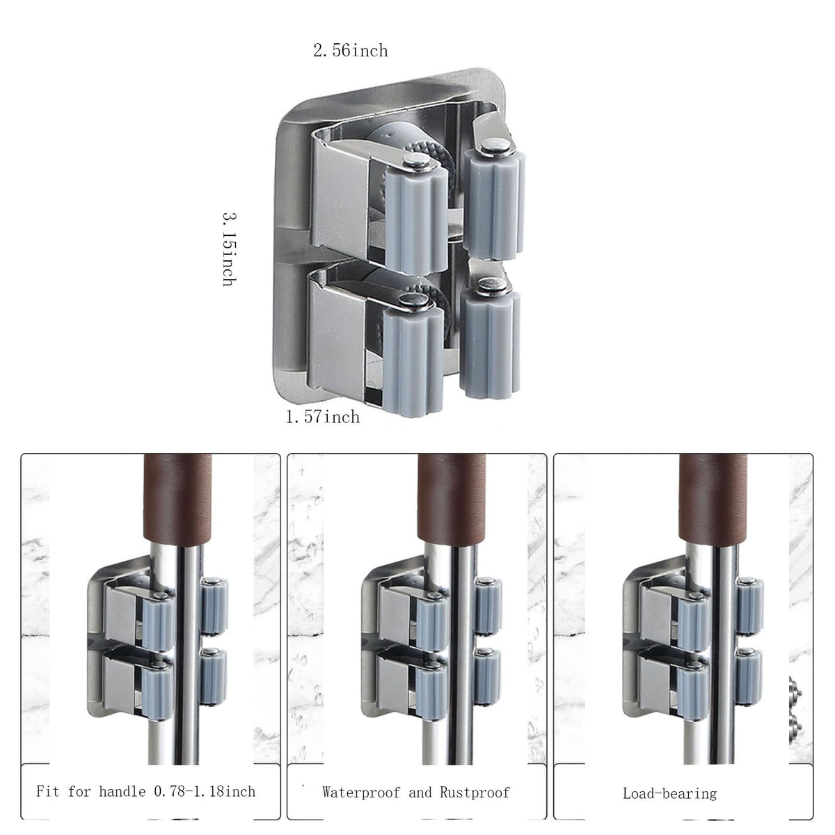 2Pcs Mop and Broom Holder Wall Mount Self Adhesive (2 Count)