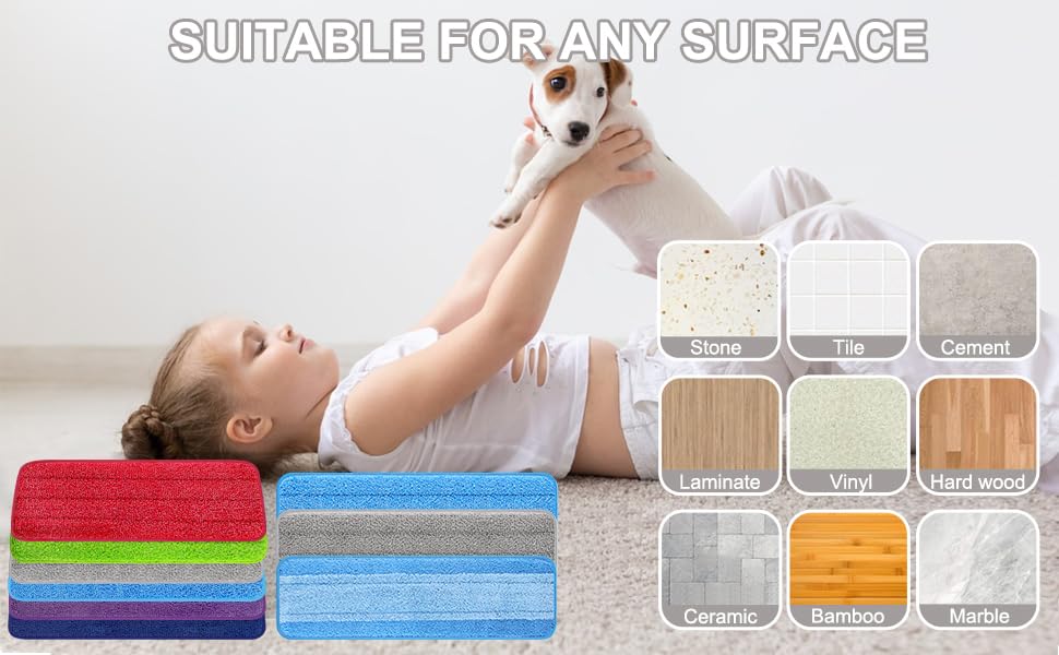 16.5 inch Reusable Mop Pads Microfiber Spray Mop Replacement Heads for Wet