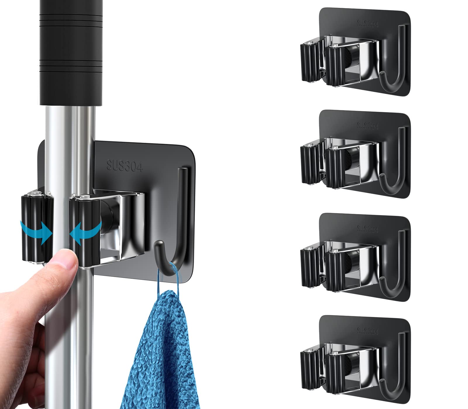 Broom Holder Wall Mount 4Pcs