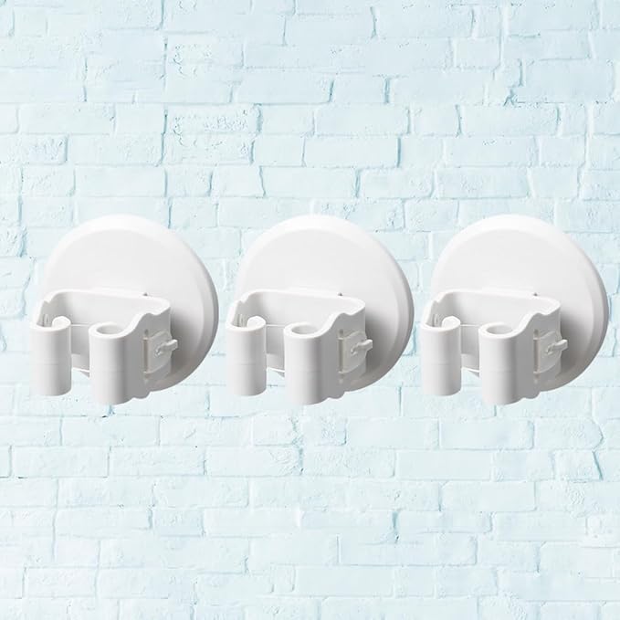 3pcs White Suction Cup Mop and Broom Holder Wall Mounted Clamp Set for Kitchen Laundry Garage Storage Organizer