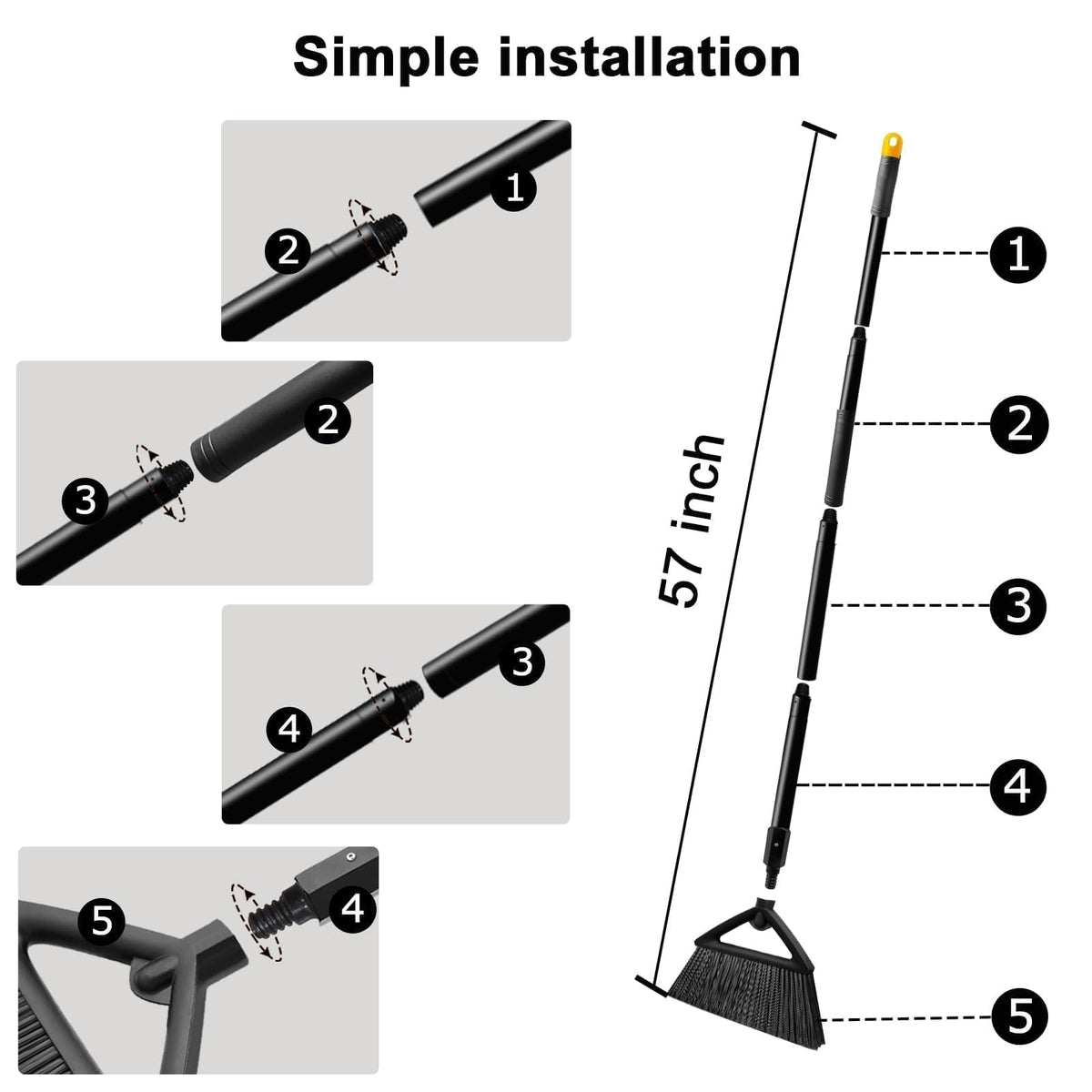 Heavy Duty Black Angle Broom with Long Handle (2 Count)