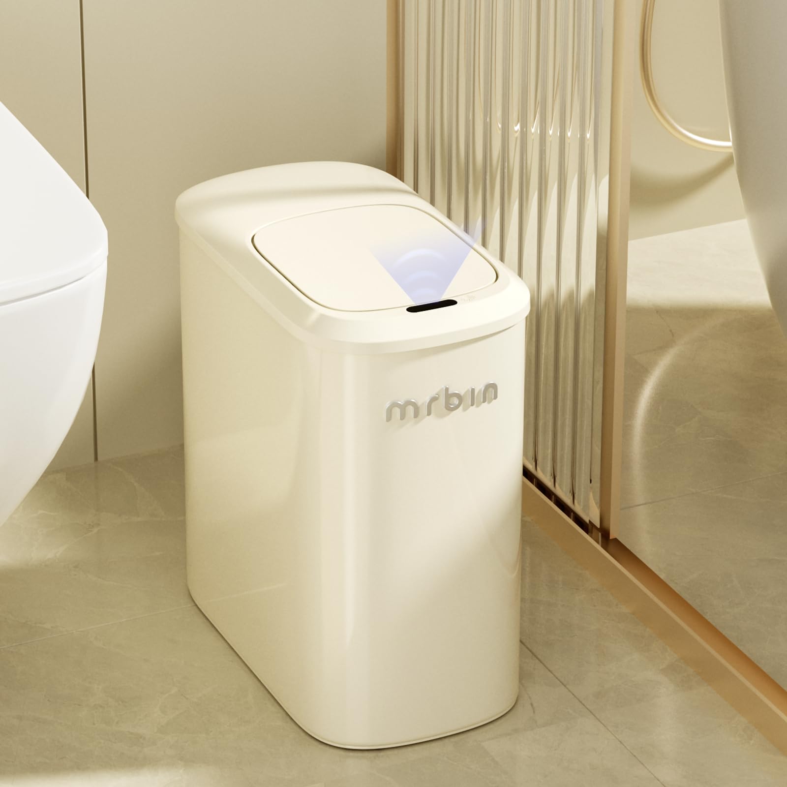 Metal Motion Sensor Bathroom Trash Can with Lid and Wheels (1280 Fl Oz)