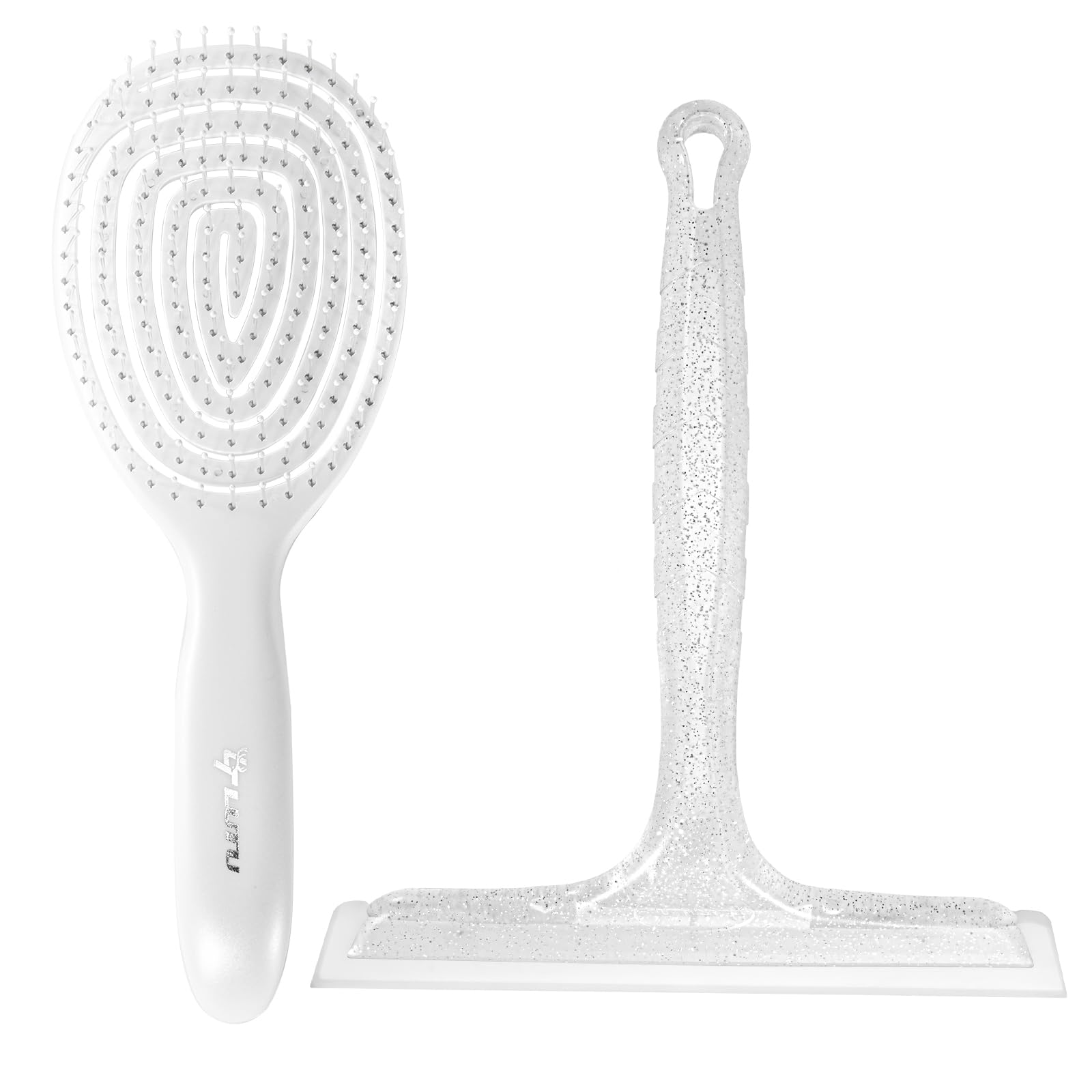 8" Silicone Shower Squeegee for Glass Doors with Silver Hair Comb Set