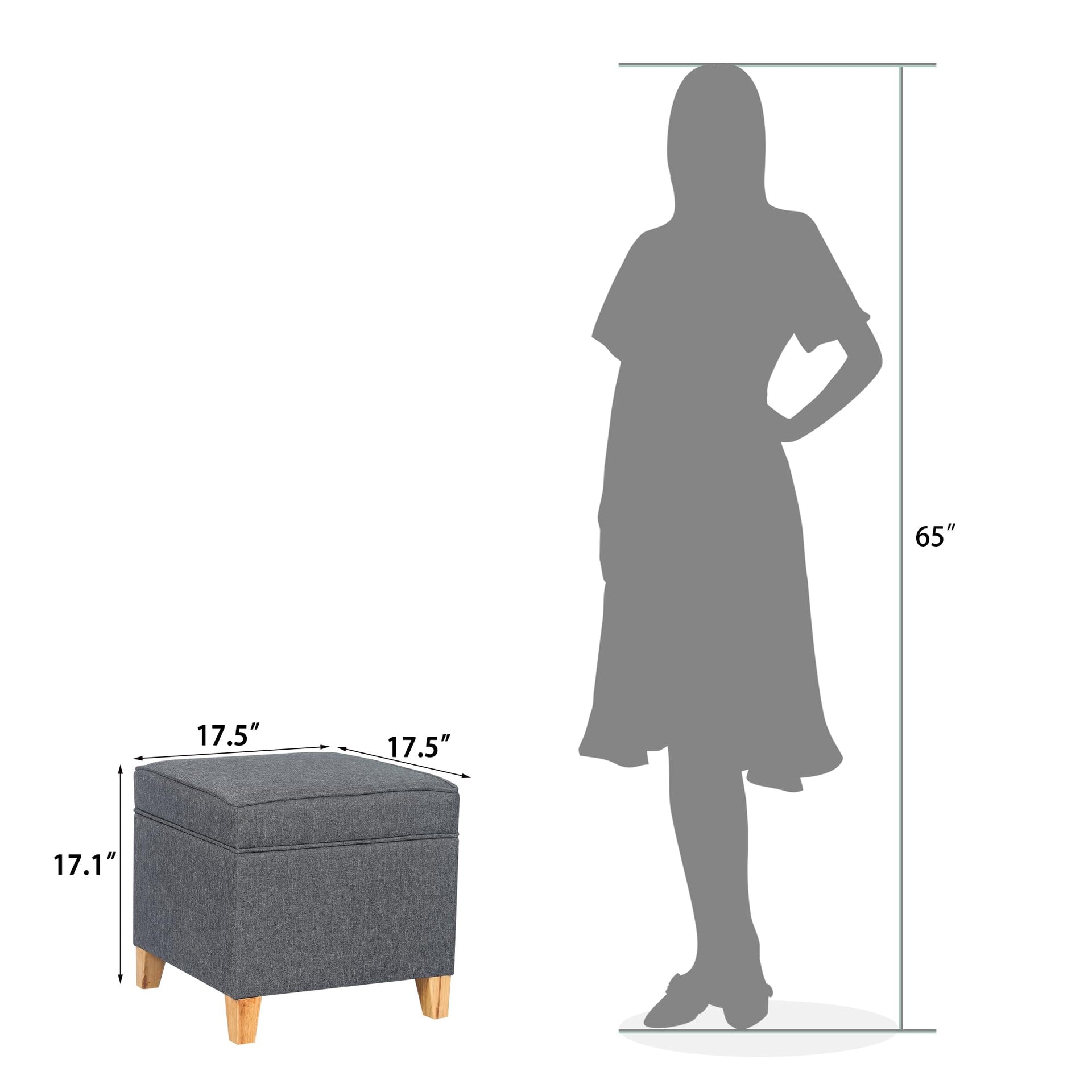 17.5" Square Fabric Ottoman with Storage