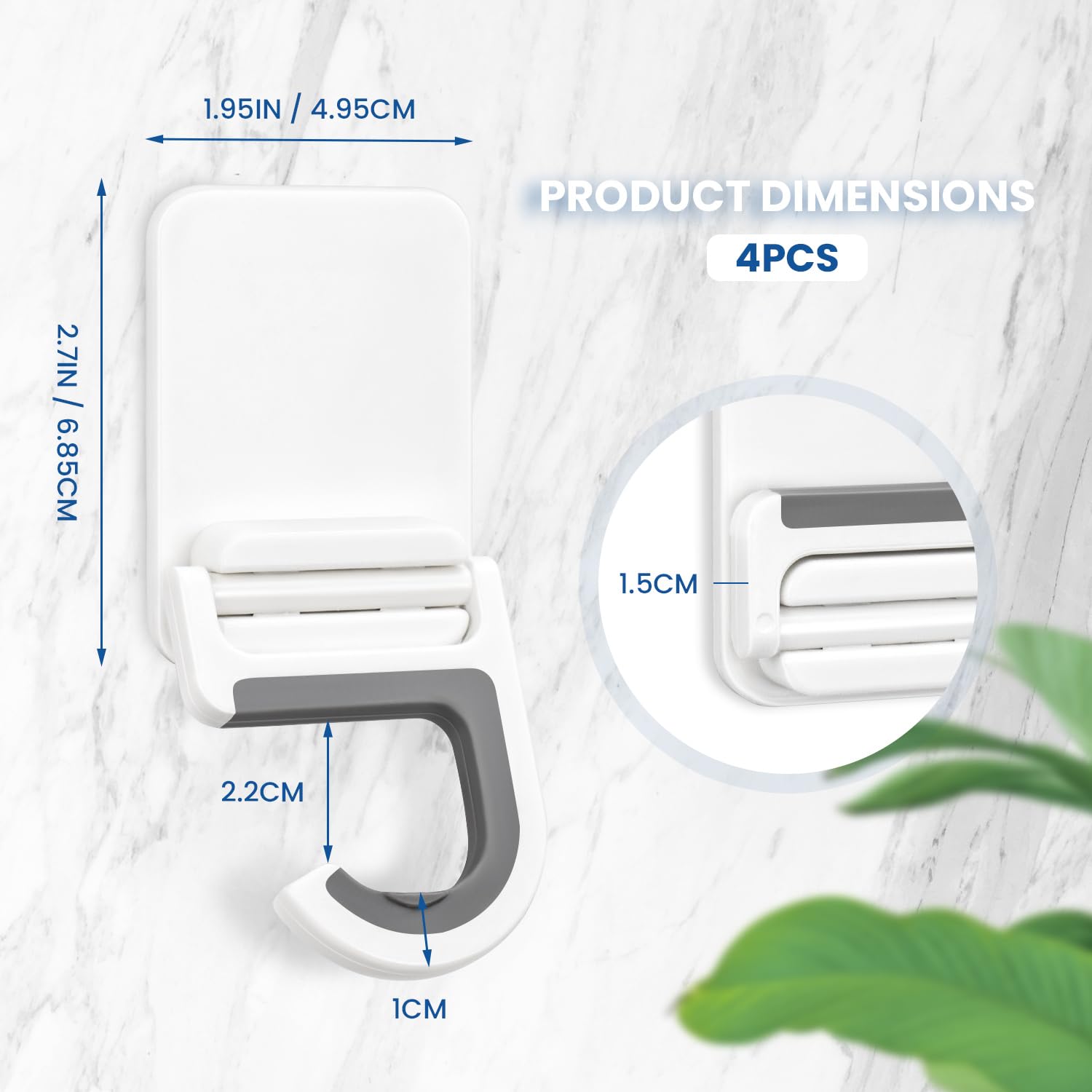 4 Pcs White Broom and Mop Holder Wall Mount Self