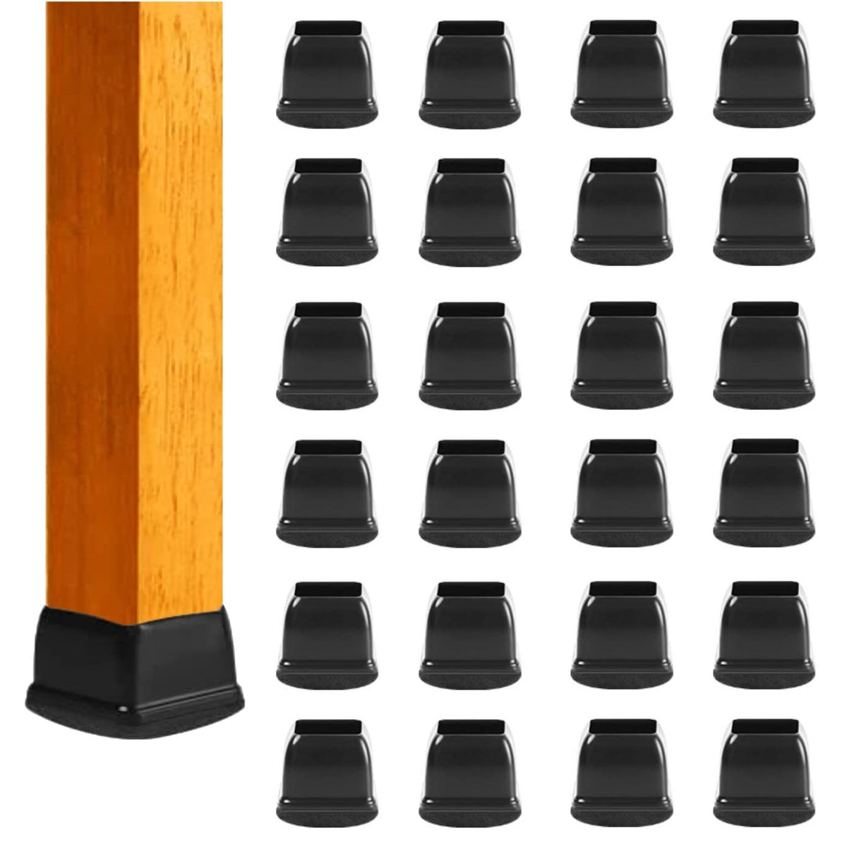 Small Square Silicone Chair Leg Floor Protectors with Wrapped Felt (24 Count)