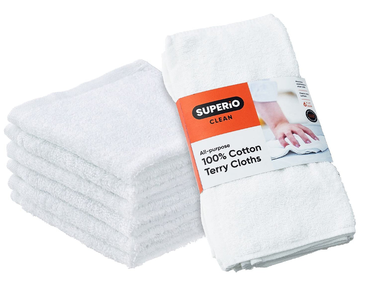 Terry Cloth Rags White Washcloths 100% Cotton 12" Cleaning Cloths (6 Count)