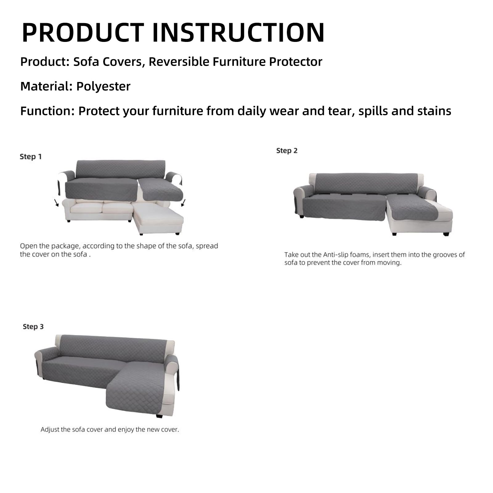 Reversible L Shape Sectional Couch Cover