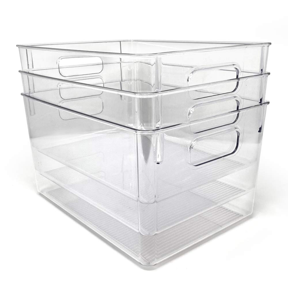 3 Pack Large Clear Storage Bins with Handles (3 Count)