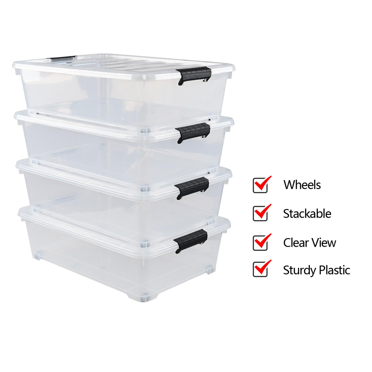 25 L 4 Packs Plastic Under Bed Storage Container with Wheels (4 Count)