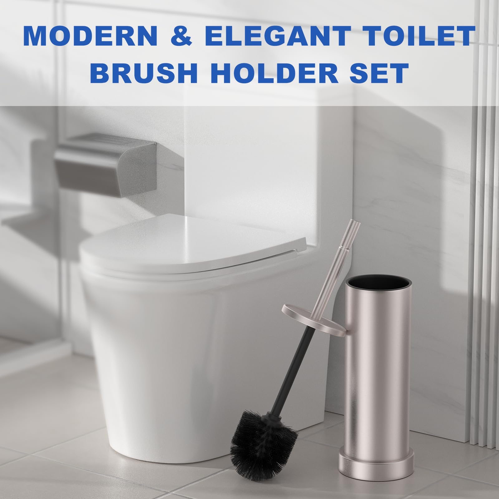 2 Pack Brushed Nickel Toilet Brush with Holder (2 Count)