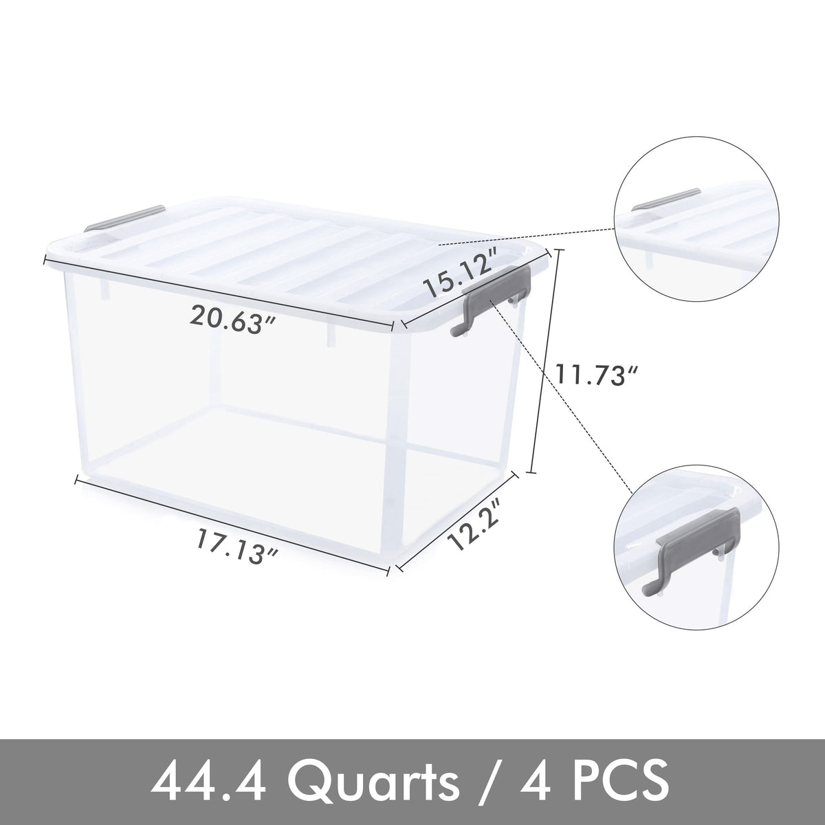 44.4 QT Plastic Storage Bins with Latching Lids Stackable Storage Containers for Organizing Large Clear Storage Box for Garage (4 Count)