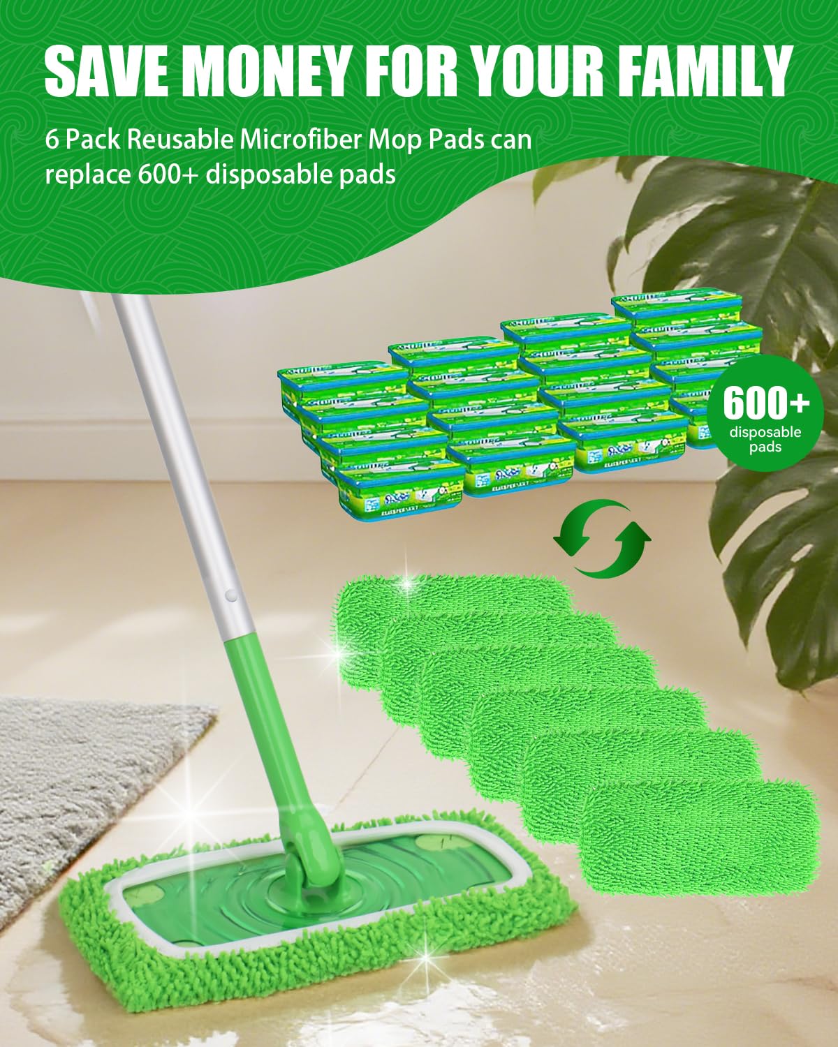 Reusable Wet Pads Refill for Swiffer Sweeper Mop (6 Count)