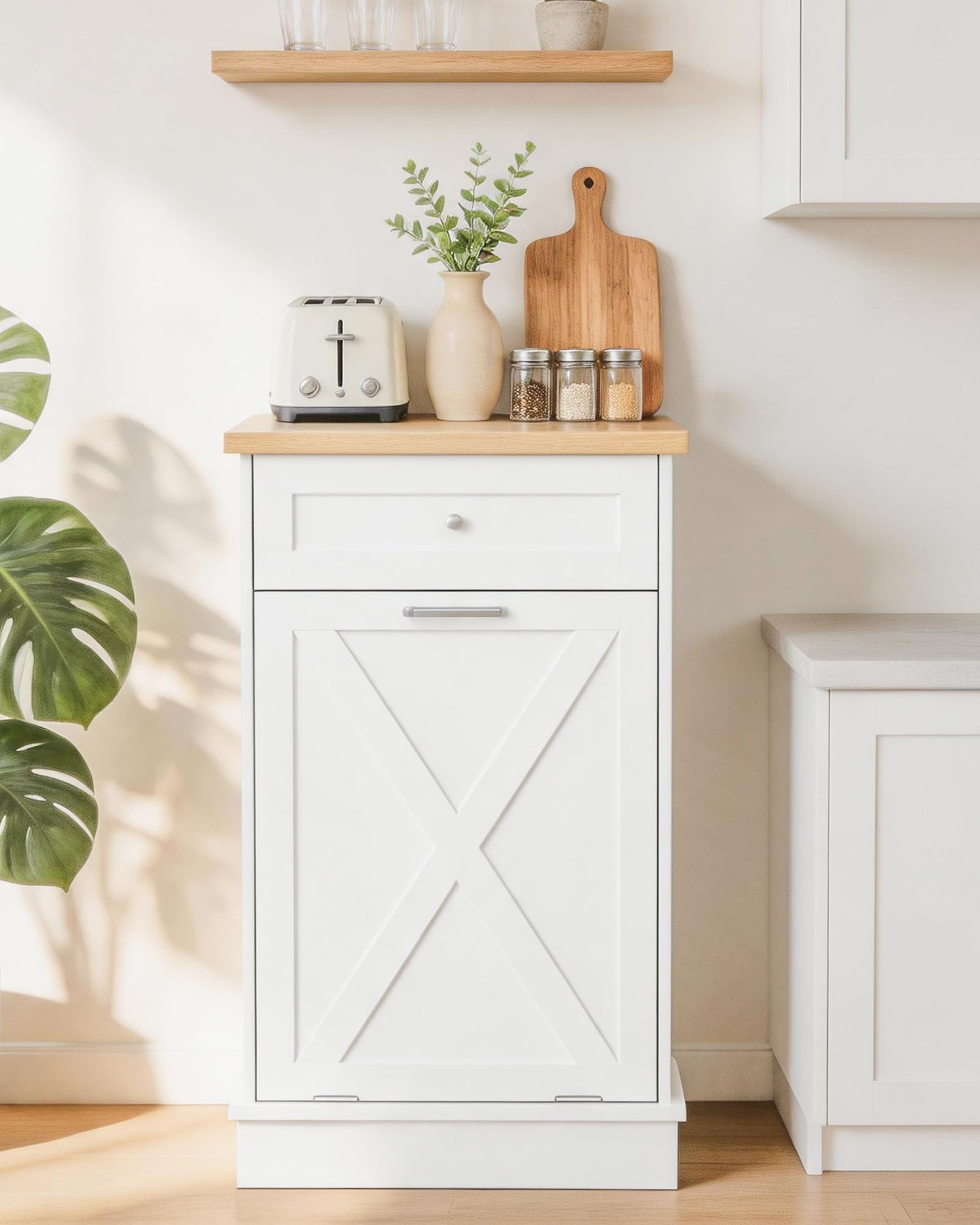 10 Gallon Tilt Out Trash Cabinet with Hideaway Drawer