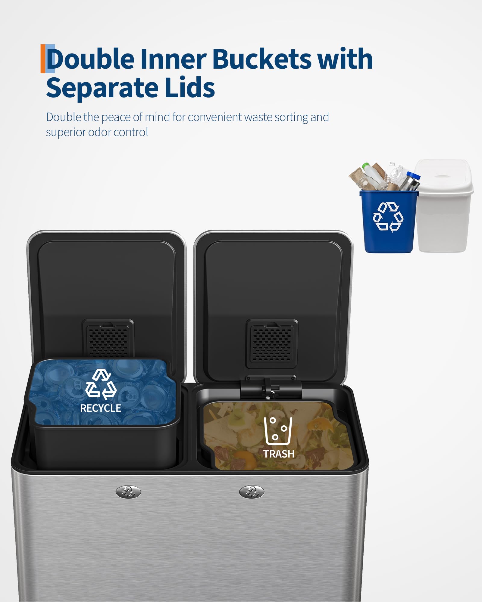 60L 16 Gal Dual Compartment Trash Can