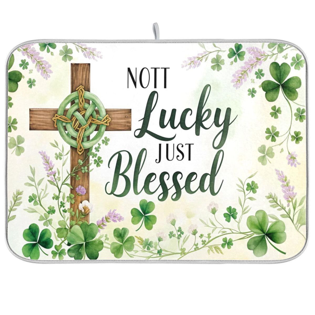 St.Patrick Days Dish Drying Mat for Kitchen Countertop 18x24 Green Shamrock Blessed Cross Large Drying Mat Reusable Quick Dry Dish Sink Mats Easy Clean Decorative Essentials