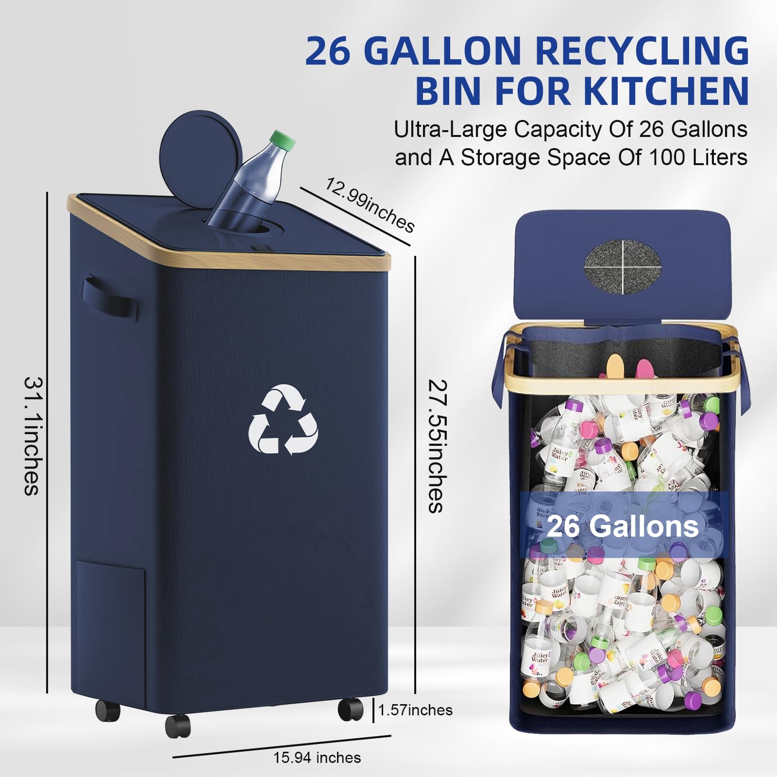 26 Gallon Kitchen Recycling Bin with Lid